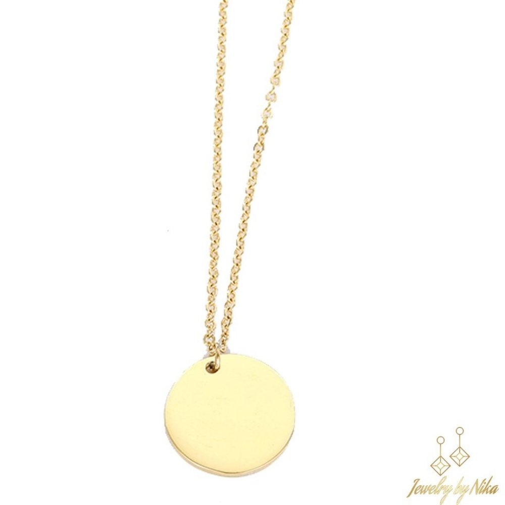 NEW 14K Yellow Gold Sunlight Boho Minimalist Disc Pendant Luxury Necklace